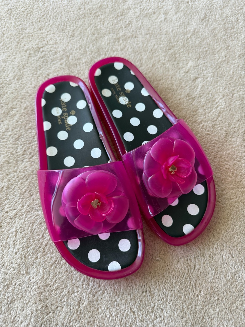 kate spade fuchsia camellia polka dot slide sandals